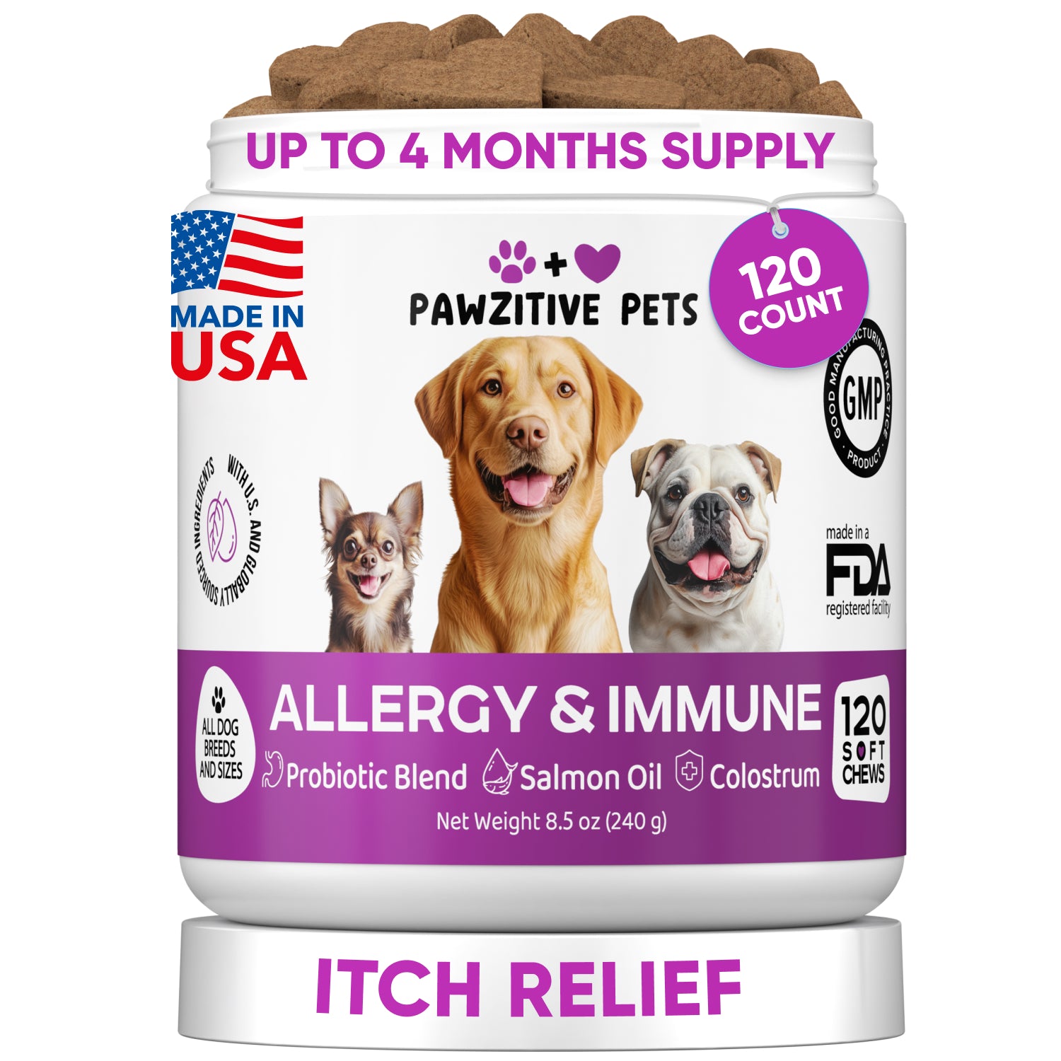 Flea and Tick Prevention for Dogs – 120 Soft Chews | Pawzitive Pets