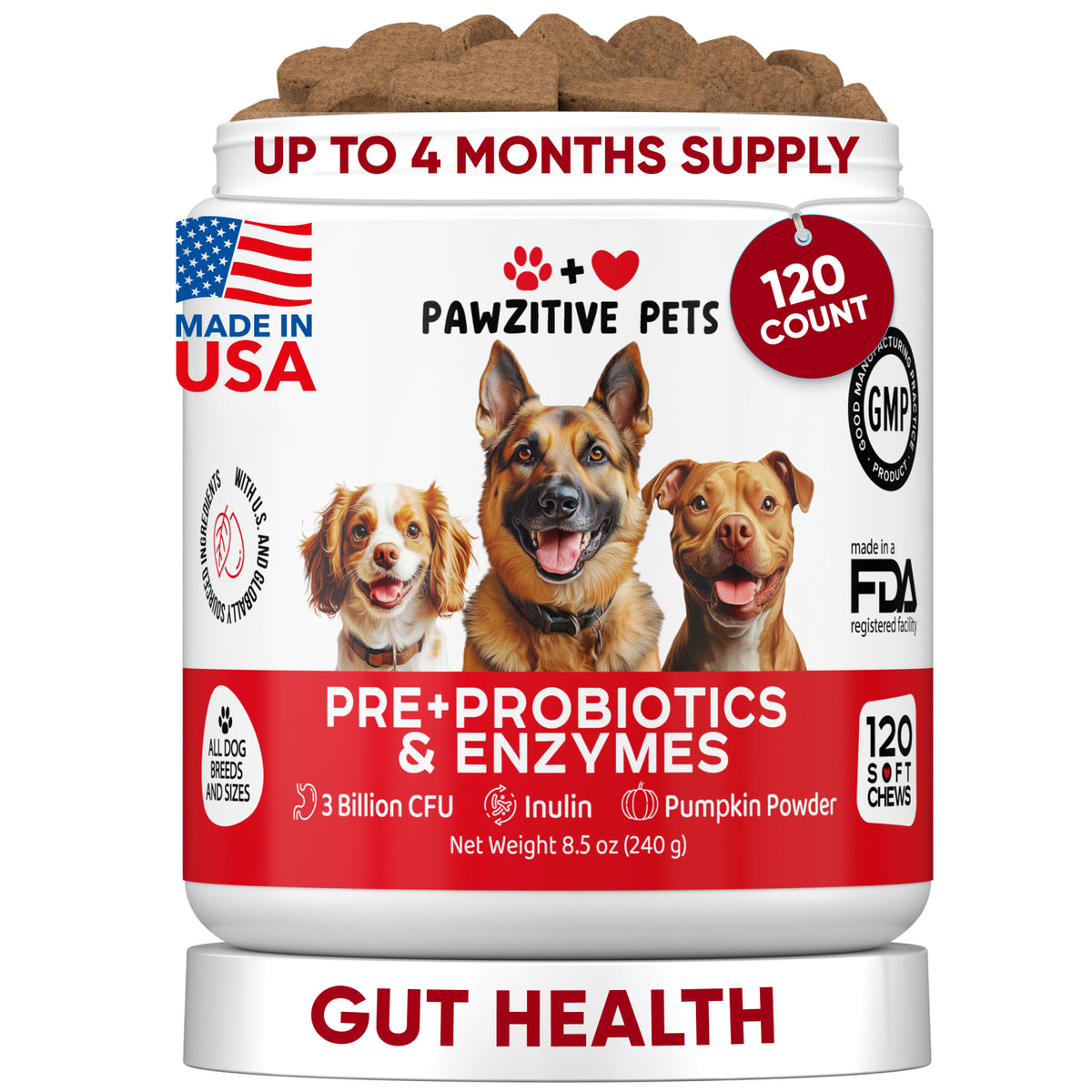Pre+Probiotics for Dogs Digestive Health – 120 Soft Chews