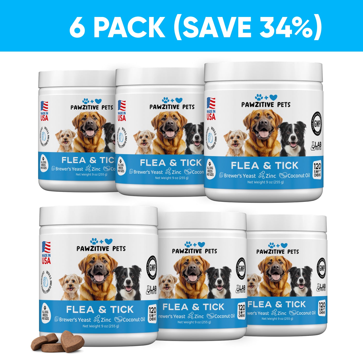 Chewable Flea and Tick Prevention for Dogs – 6 Pack