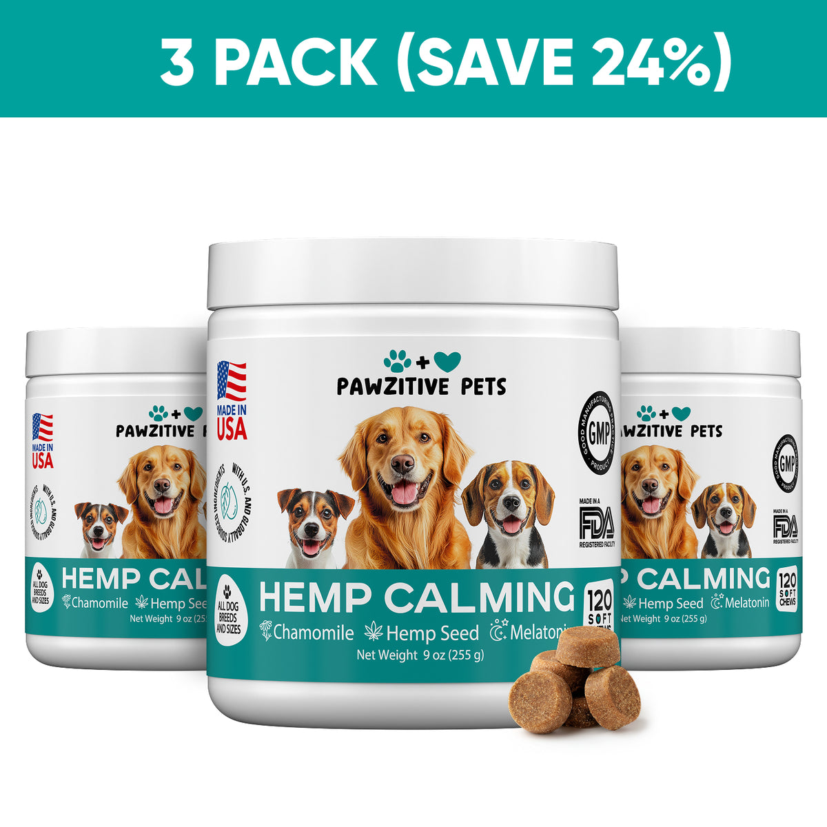 Hemp Calming Chews for Dogs – 3 Pack
