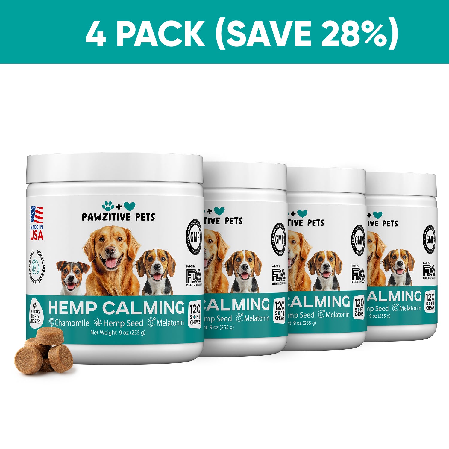Hemp Calming Chews for Dogs – 4 Pack