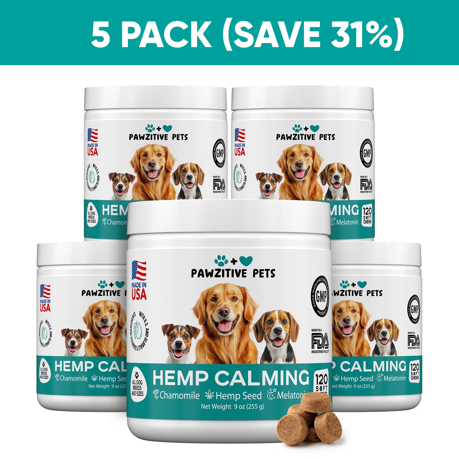 Hemp Calming Chews for Dogs – 5 Pack