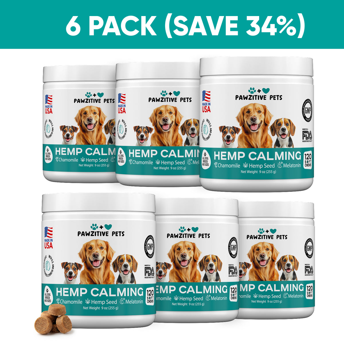 Hemp Calming Chews for Dogs – 6 Pack